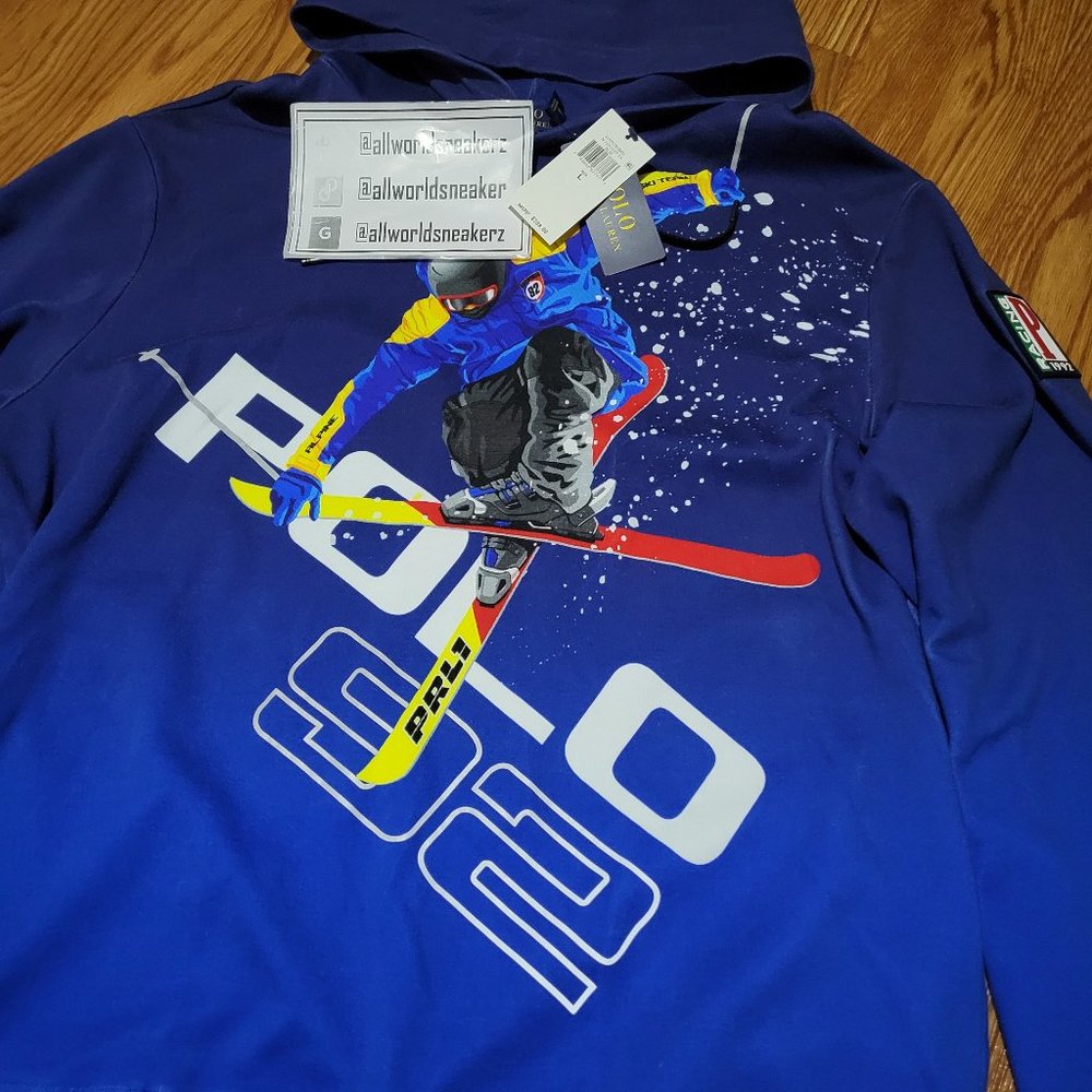 Polo Ralph Lauren Alpine Skier Skiing Team Hoodie Blue Large Racing PRL1 Down - Picture 8 of 12